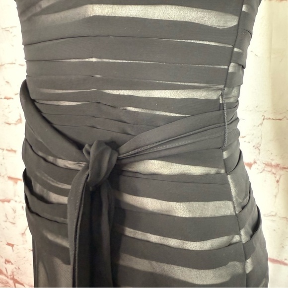 BELSOIE 4 Black Chiffon Sheer Panels Overlay Midi Evening Cocktail Dress Size 4 - Picture 5 of 15